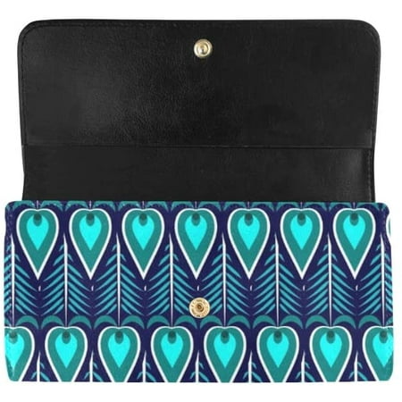 Womens Feather Peacock Pattern Long Wallet & Purse Case Card Holder 